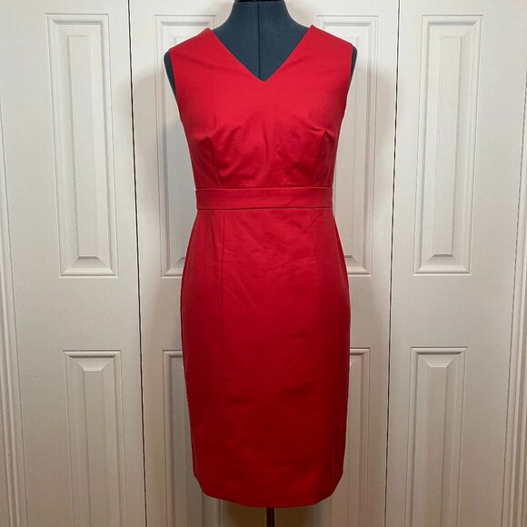 Ann Taylor Coral Red Fitted Sheath Dress Sz 2P - Picture 1 of 4